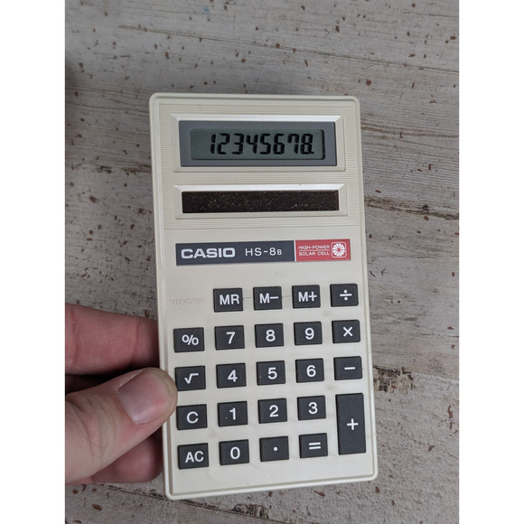 Casio HS-8B Solar Electronic Calculator - Beige - w Box - Vintage - Picture 2 of 9